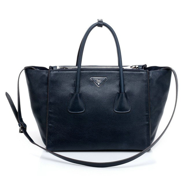 2014 Prada Shiny Glace Calf Leather Tote Bag BN2619 blue